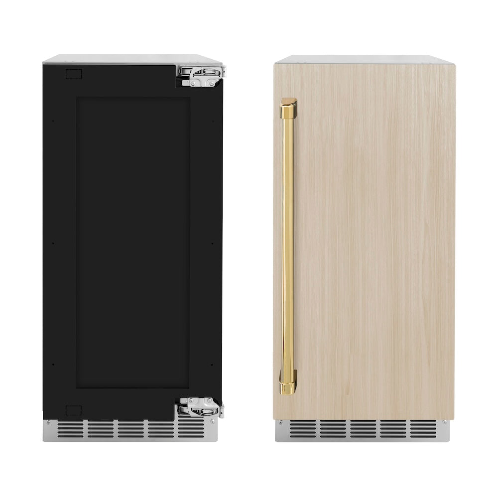 ZLINE Autograph Edition 15 in. Touchstone Gourmet Ice Maker with Drain Pump and Panel Ready Door with Polished Gold Handle (IGMDPZ-15-G)