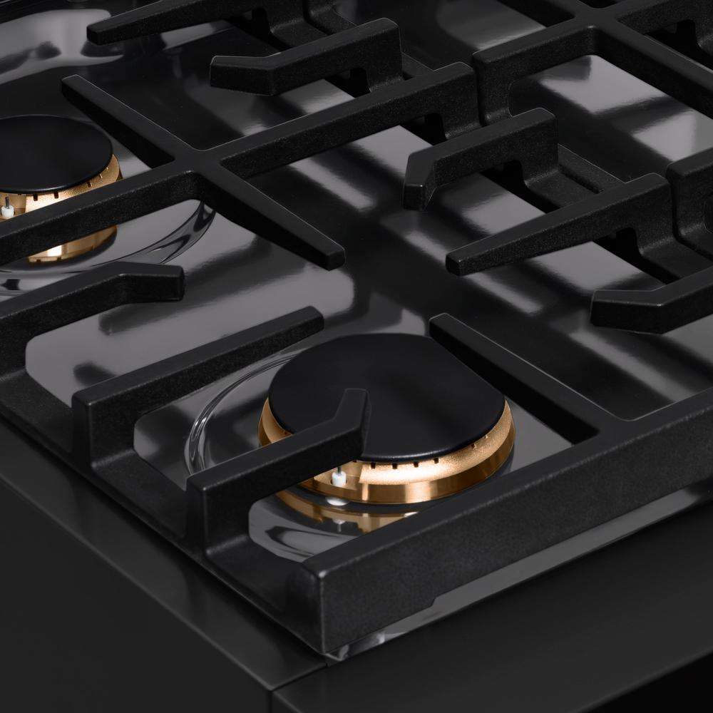 ZLINE Autograph Edition 30 in. Paramount Gas Rangetop with 4 Burners and Porcelain Cooktop in Black Stainless Steel with Polished Gold Accents (SRTBZ-30-G)