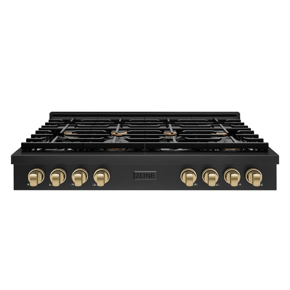 ZLINE Autograph Edition 48 in. Paramount Gas Rangetop with 8 Burners and Porcelain Cooktop in Black Stainless Steel with Champagne Bronze Accents (SRTBZ-48-CB)