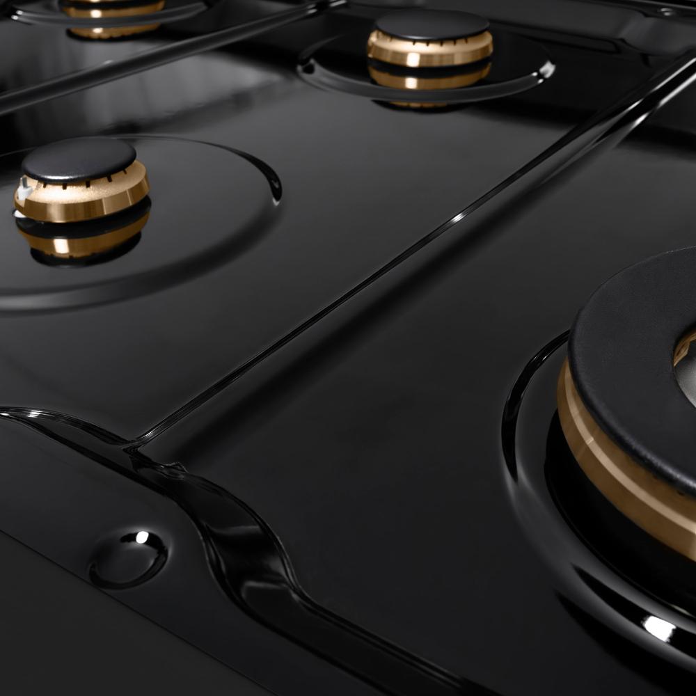 ZLINE Autograph Edition 48 in. Paramount Gas Rangetop with 8 Burners and Porcelain Cooktop in Black Stainless Steel with Champagne Bronze Accents (SRTBZ-48-CB)