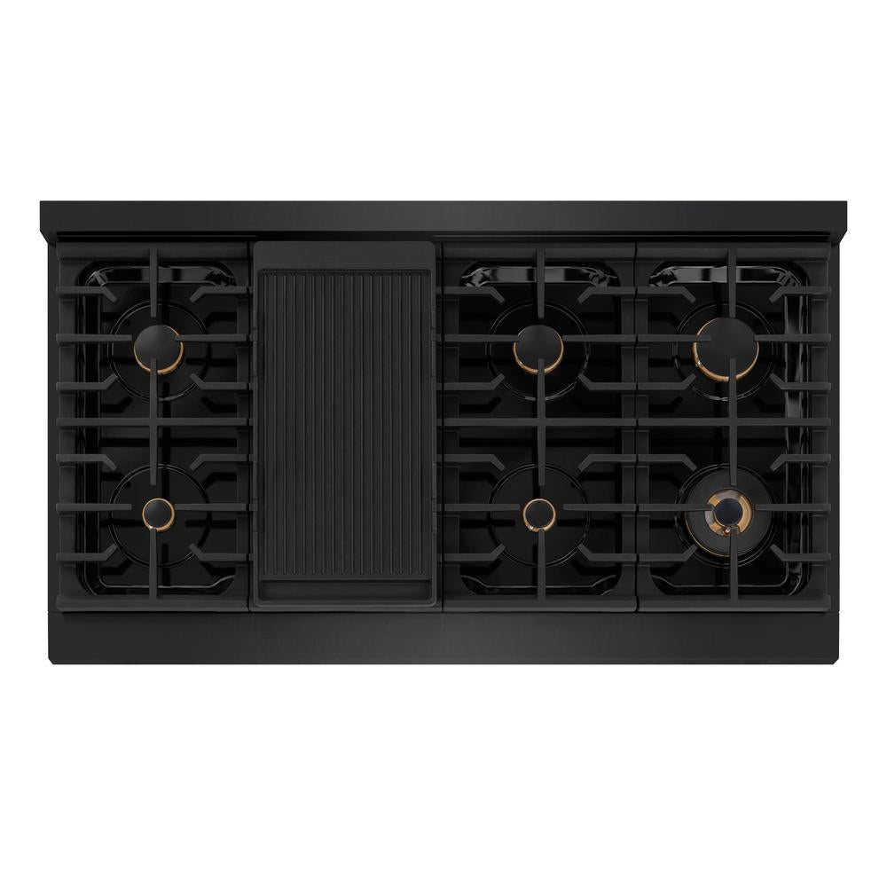 ZLINE Autograph Edition 48 in. Paramount Gas Rangetop with 8 Burners and Porcelain Cooktop in Black Stainless Steel with Champagne Bronze Accents (SRTBZ-48-CB)