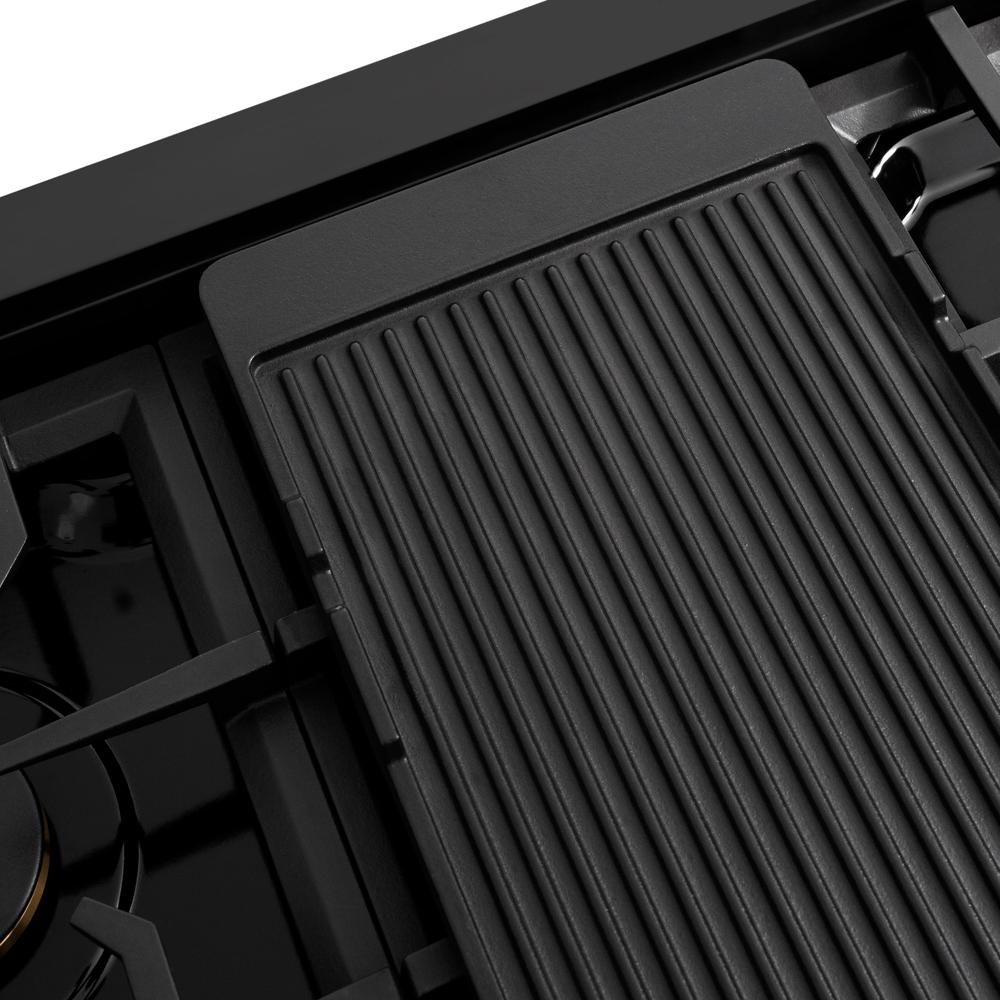 ZLINE Autograph Edition 48 in. Paramount Gas Rangetop with 8 Burners and Porcelain Cooktop in Black Stainless Steel with Polished Gold Accents (SRTBZ-48-G)