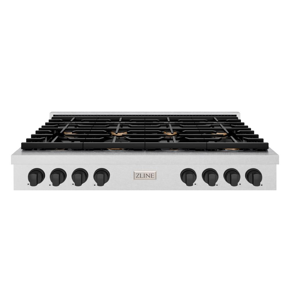 ZLINE Autograph Edition 48 in. Paramount Gas Rangetop with 8 Burners and Porcelain Cooktop in DuraSnow® Stainless Steel with Matte Black Accents (SRTSZ-48-MB)