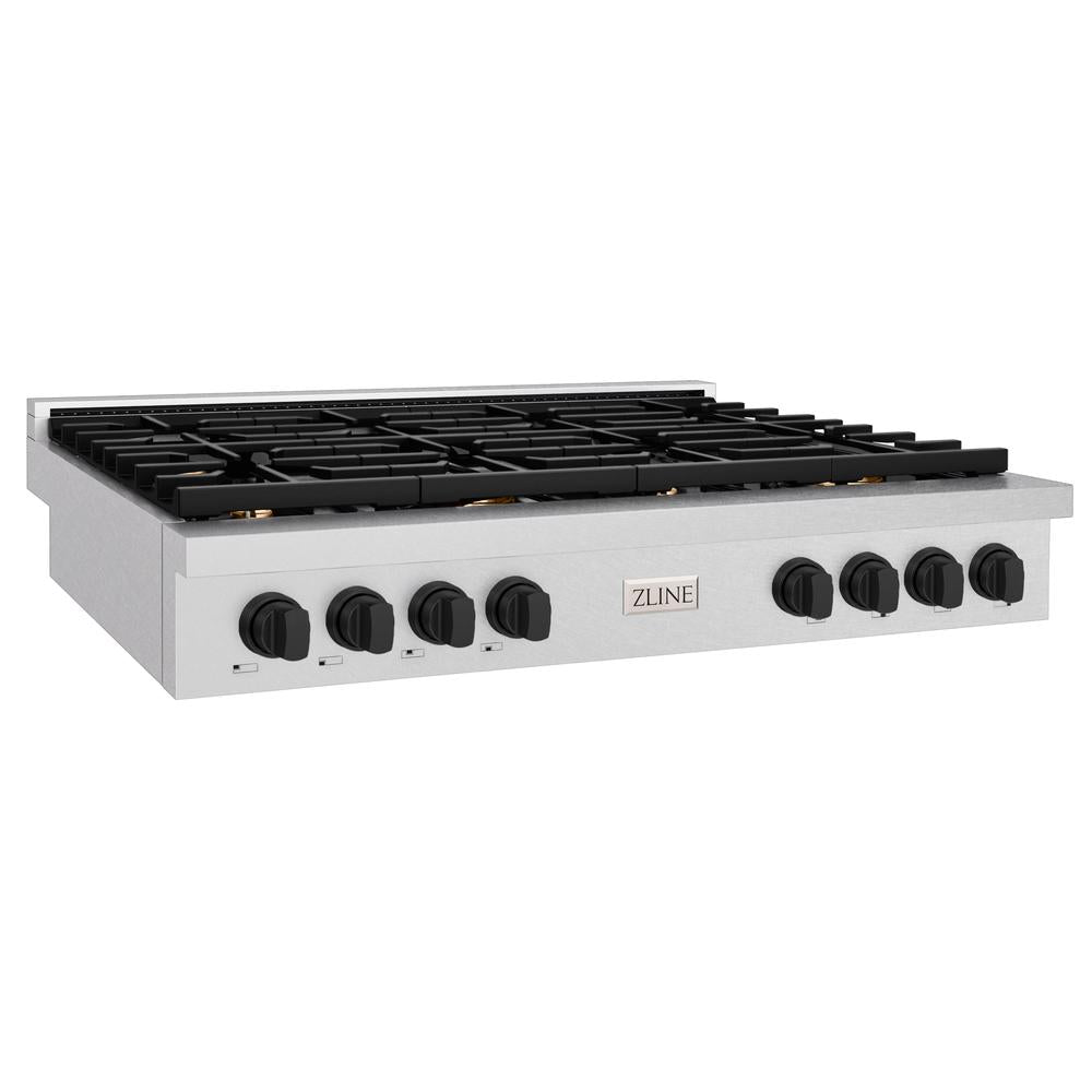 ZLINE Autograph Edition 48 in. Paramount Gas Rangetop with 8 Burners and Porcelain Cooktop in DuraSnow® Stainless Steel with Matte Black Accents (SRTSZ-48-MB)
