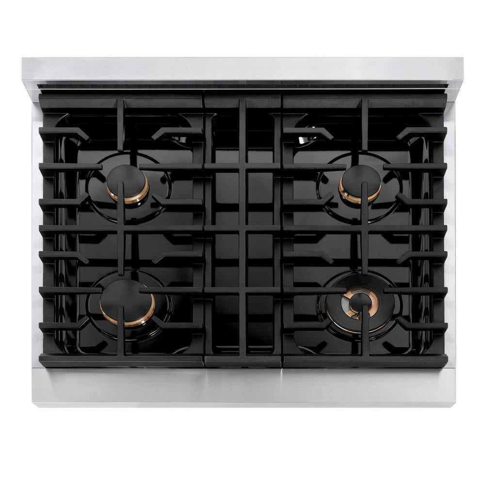 ZLINE Autograph Edition 30 in. Paramount Gas Rangetop with 4 Burners and Porcelain Cooktop in Stainless Steel with Champagne Bronze Accents (SRTZ-30-CB)