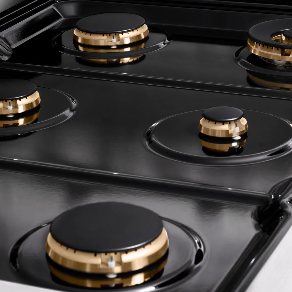 ZLINE Autograph Edition 36 in. Paramount Gas Rangetop with 6 Burners and Porcelain Cooktop in Stainless Steel with Polished Gold Accents (SRTZ-36-G)
