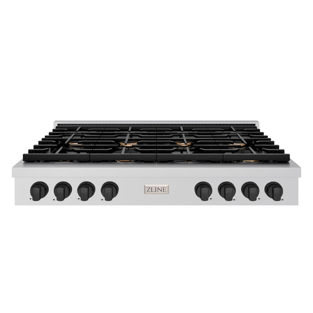 ZLINE Autograph Edition 48 in. Paramount Gas Rangetop with 8 Burners and Porcelain Cooktop in Stainless Steel with Matte Black Accents (SRTZ-48-MB)