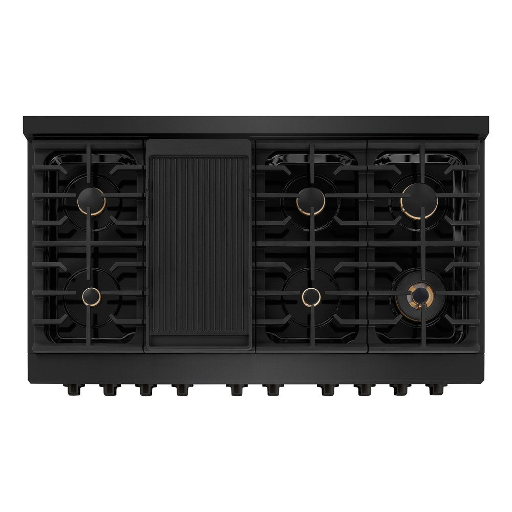 ZLINE 48 in. 6.7 cu. ft. Paramount Double Oven Dual Fuel Range in Black Stainless Steel with 8 Brass Burners (SDRB-BR-48)