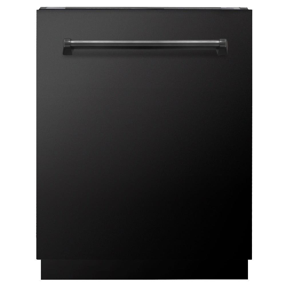 ZLINE Kitchen Package with Black Stainless Steel Refrigerator, 30 in. Dual Fuel Range, 30 in. Range Hood, Microwave Drawer, and 24 in. Tall Tub Dishwasher (5KPR-RABRH-MWDWV)