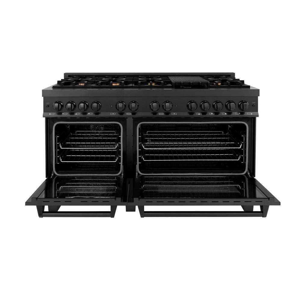 ZLINE 60 in. 7.4 cu. ft. Legacy Dual Fuel Range with 9 Burner Gas Cooktop and 2 Electric Convection Ovens in Black Stainless Steel (RAB-60)