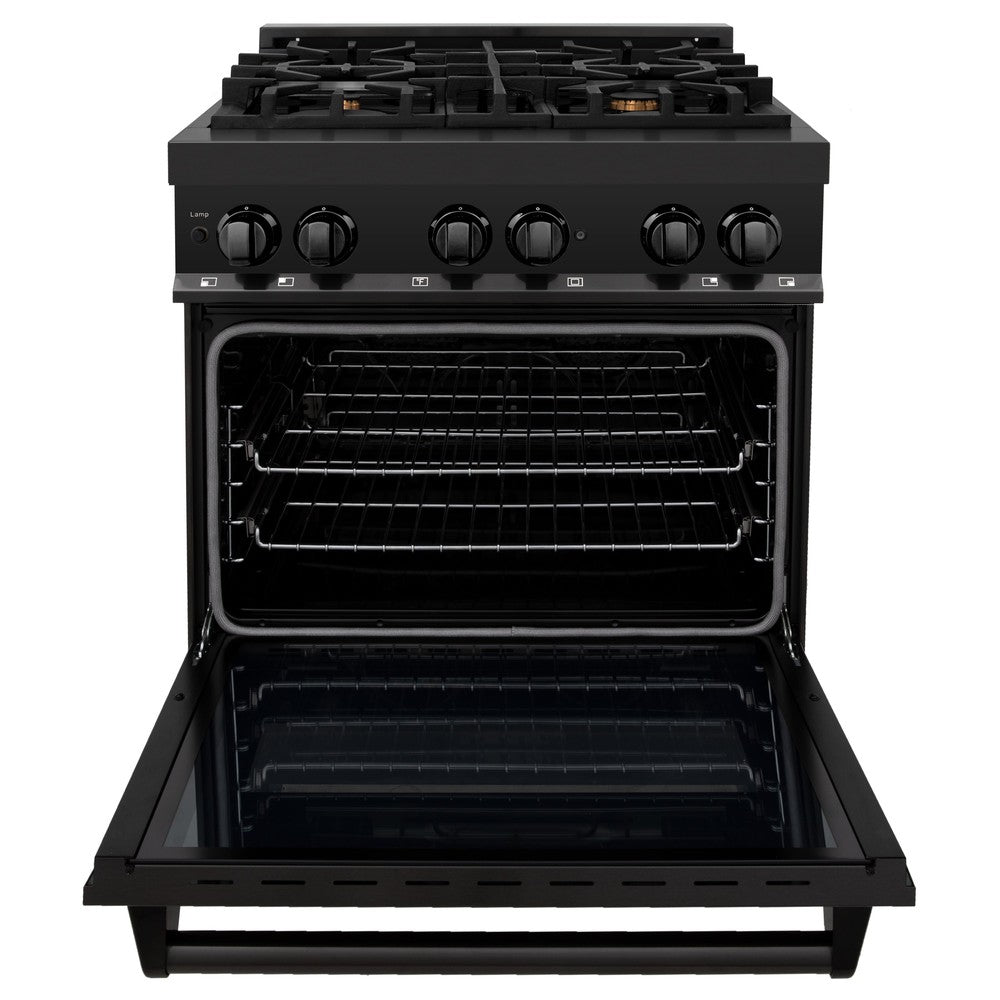 ZLINE 30 in. 4.0 cu. ft. Dual Fuel Range with Gas Stove and Electric Oven in Black Stainless Steel with Brass Burners (RAB-BR-30)