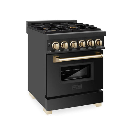 ZLINE Autograph Edition 24 in. 2.8 cu. ft. Dual Fuel Range with Gas Stove and Electric Oven in Black Stainless Steel with Polished Gold Accents (RABZ-24-G)-Ranges-RABZ-24-G ZLINE Kitchen and Bath