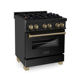 ZLINE Autograph Edition 30 in. Kitchen Package with Black Stainless Steel Dual Fuel Range and Range Hood with Champagne Bronze Accents (2AKP-RABRH30-CB)