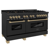 ZLINE Autograph Edition 60 in. 7.4 cu. ft. Dual Fuel Range with Gas Stove and Electric Oven in Black Stainless Steel with Champagne Bronze Accents (RABZ-60-CB)