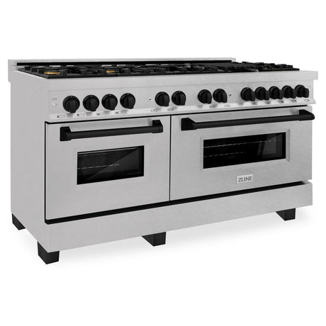 ZLINE Autograph Edition 60 in. 7.4 cu. ft. Dual Fuel Range with Gas Stove and Electric Oven in DuraSnow® Stainless Steel with Matte Black Accents (RASZ-SN-60-MB)-Ranges-RASZ-SN-60-MB ZLINE Kitchen and Bath