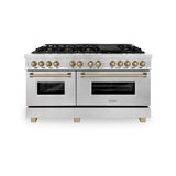 ZLINE Autograph Edition 60 in. 7.4 cu. ft. Dual Fuel Range with Gas Stove and Electric Oven in DuraSnow® Stainless Steel with Champagne Bronze Accents (RASZ-SN-60-CB)