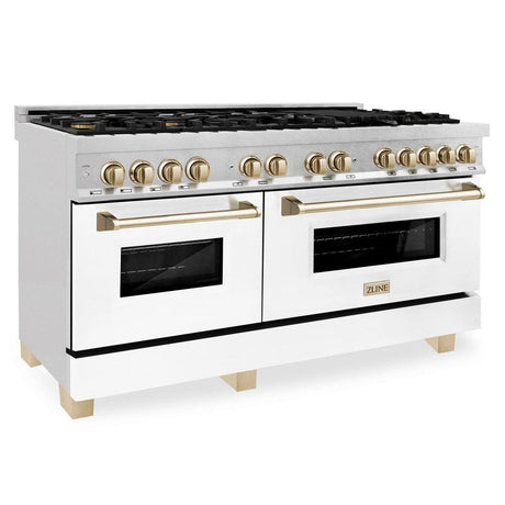 ZLINE Autograph Edition 60 in. 7.4 cu. ft. Dual Fuel Range with Gas Stove and Electric Oven in DuraSnow® Stainless Steel with White Matte Doors and Polished Gold Accents (RASZ-WM-60-G)-Ranges-RASZ-WM-60-G ZLINE Kitchen and Bath