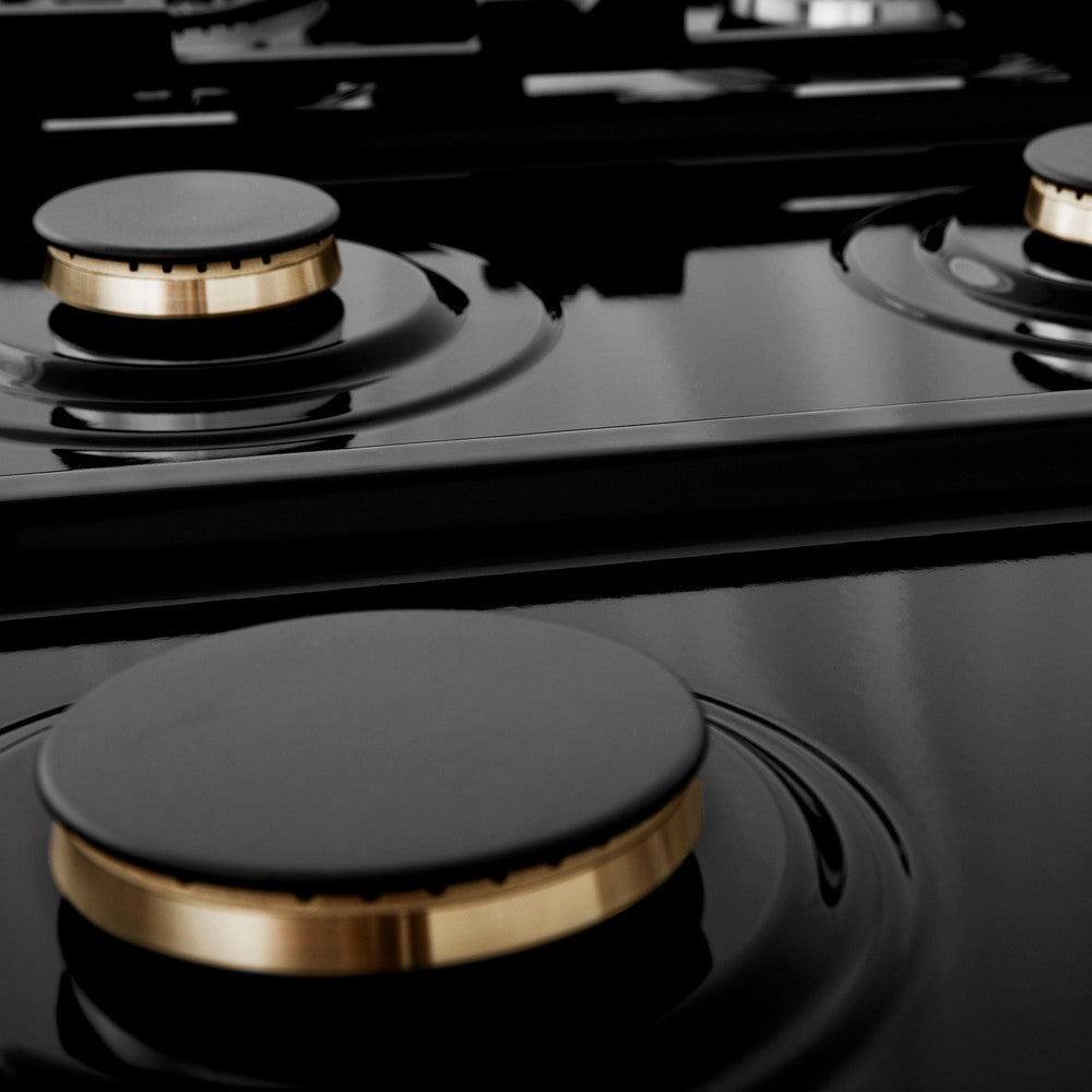 ZLINE Autograph Edition 36 in. Porcelain Rangetop with 6 Gas Burners in DuraSnow® Stainless Steel with Matte Black Accents (RTSZ-36-MB)
