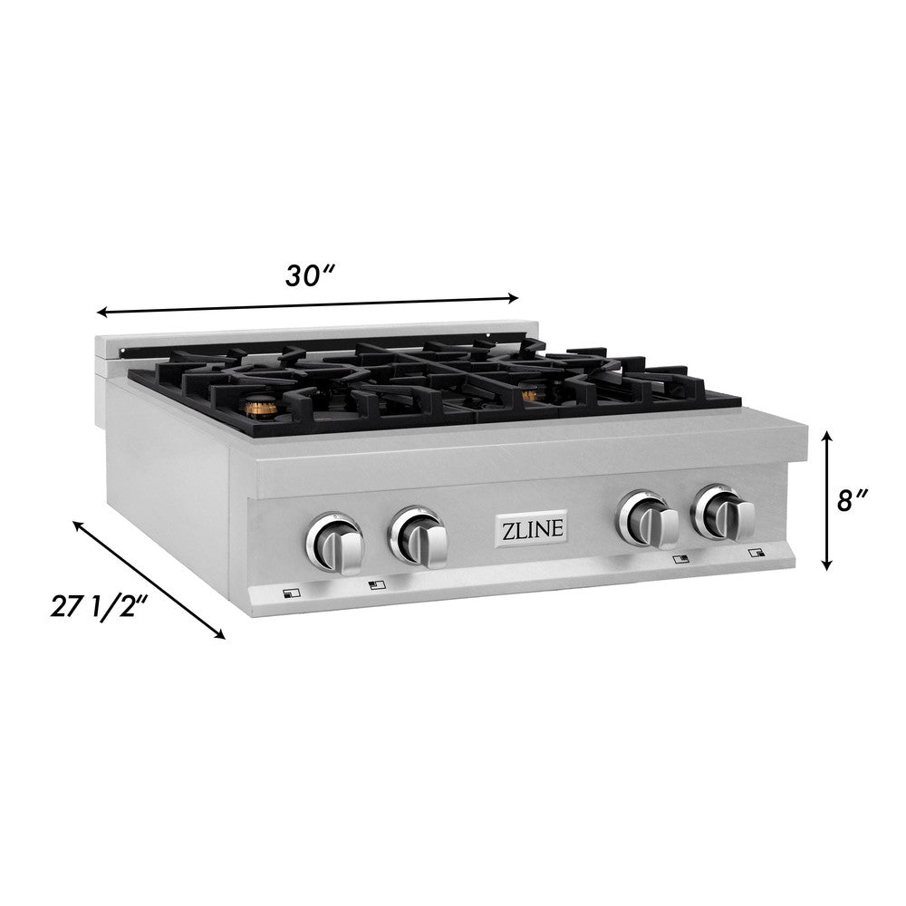 ZLINE 30 in. Porcelain Rangetop in DuraSnow® Stainless Steel with 4 Gas Brass Burners (RTS-BR-30)