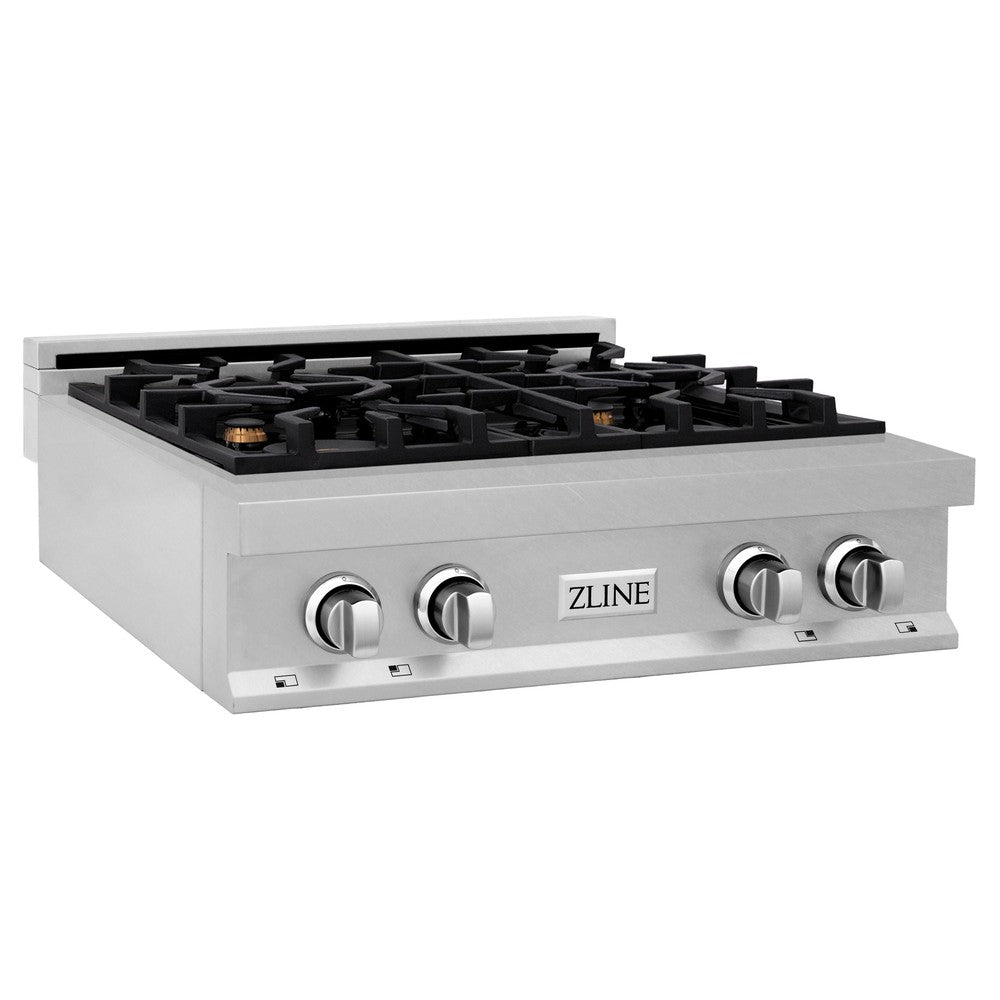 ZLINE 30 in. Porcelain Rangetop in DuraSnow® Stainless Steel with 4 Gas Brass Burners (RTS-BR-30)