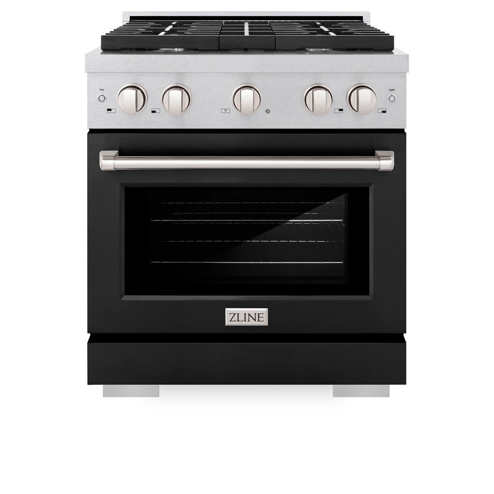 ZLINE 30 in. 4.2 cu. ft. Paramount Dual Fuel Range with 4 Burner Gas Cooktop and Electric Convection Oven in DuraSnow® Stainless Steel with Black Matte Door (SDRS-BLM-30)