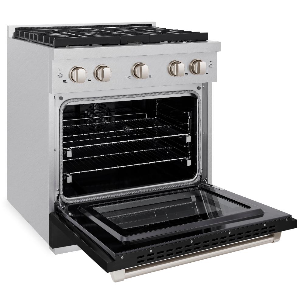 ZLINE 30 in. 4.2 cu. ft. Paramount Dual Fuel Range with 4 Burner Gas Cooktop and Electric Convection Oven in DuraSnow® Stainless Steel with Black Matte Door (SDRS-BLM-30)