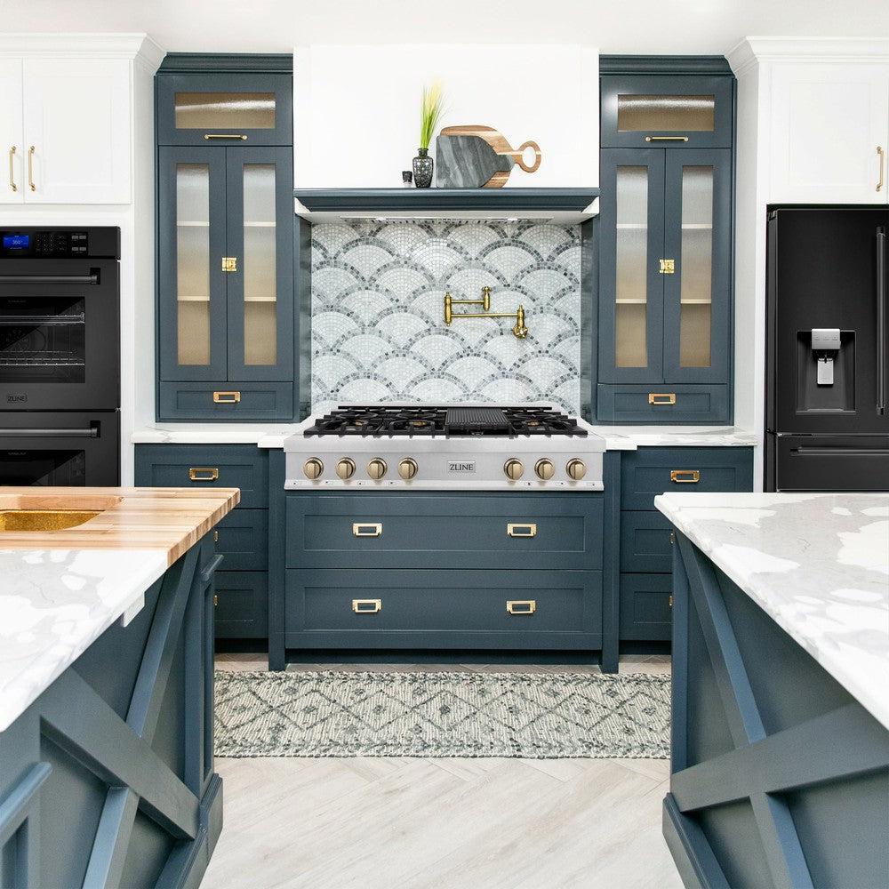 ZLINE Autograph Edition 48 in. Legacy Gas Rangetop with 7 Burners and Porcelain Cooktop in DuraSnow® Stainless Steel with Champagne Bronze Accents (RTSZ-48-CB)