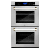 ZLINE Autograph Edition 30 in. Electric Double Wall Oven with Self Clean and True Convection in DuraSnow® Stainless Steel and Polished Gold Accents (AWDSZ-30-G)-Wall Ovens-AWDSZ-30-G ZLINE Kitchen and Bath