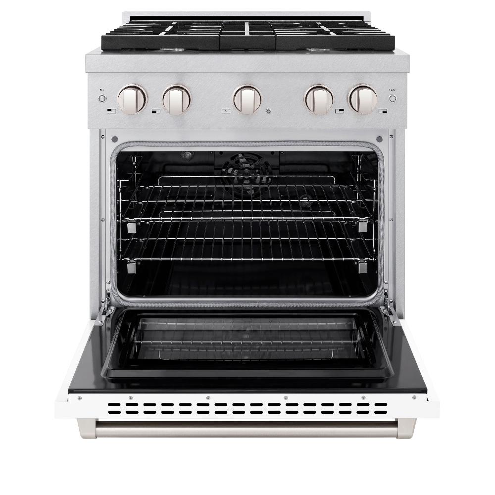 ZLINE 30 in. 4.2 cu. ft. Paramount Dual Fuel Range with 4 Burner Gas Cooktop and Electric Convection Oven in DuraSnow® Stainless Steel with White Matte Door (SDRS-WM-30)