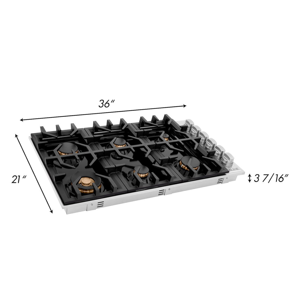 ZLINE 36 in. Gas Cooktop with 6 Brass Burners and Black Porcelain Top (RC-BR-36-PBT)