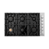 ZLINE 36 in. Gas Cooktop with 6 Brass Burners and Black Porcelain Top (RC-BR-36-PBT)