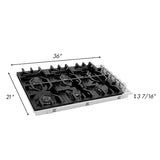 ZLINE 36 in. Gas Cooktop with 6 Burners and Black Porcelain Top (RC36-PBT)