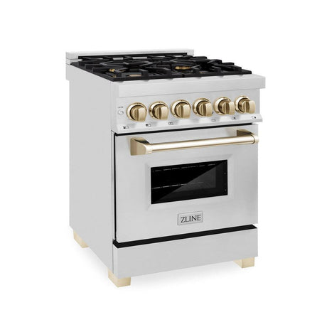 ZLINE Autograph Edition 24 in. 2.8 cu. ft. Dual Fuel Range with Gas Stove and Electric Oven in Stainless Steel with Polished Gold Accents (RAZ-24-G)-Ranges-RAZ-24-G ZLINE Kitchen and Bath
