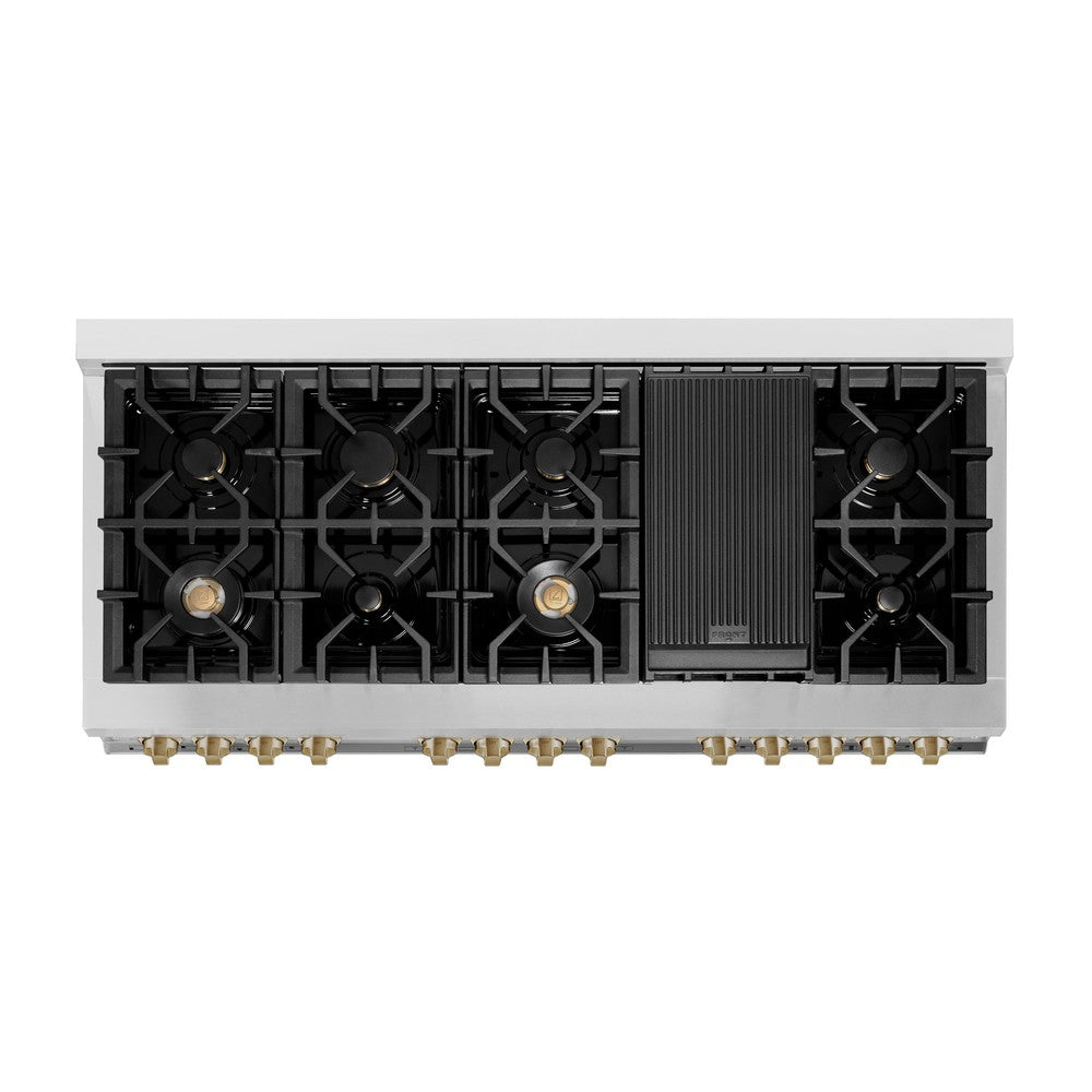 ZLINE Autograph Edition 60 in. 7.4 cu. ft. Legacy Dual Fuel Range with 9 Burner Gas Cooktop and 2 Electric Convection Ovens in Stainless Steel and Champagne Bronze Accents (RAZ-60-CB)