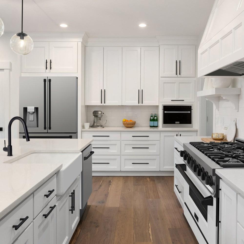 ZLINE Autograph Edition 36 in. 21.6 cu. ft. Counter-Depth French Door Refrigerator with Water and Ice Dispenser in Fingerprint-Resistant Stainless Steel with Matte Black Traditional Handles (RFMZ-W-36-MB)