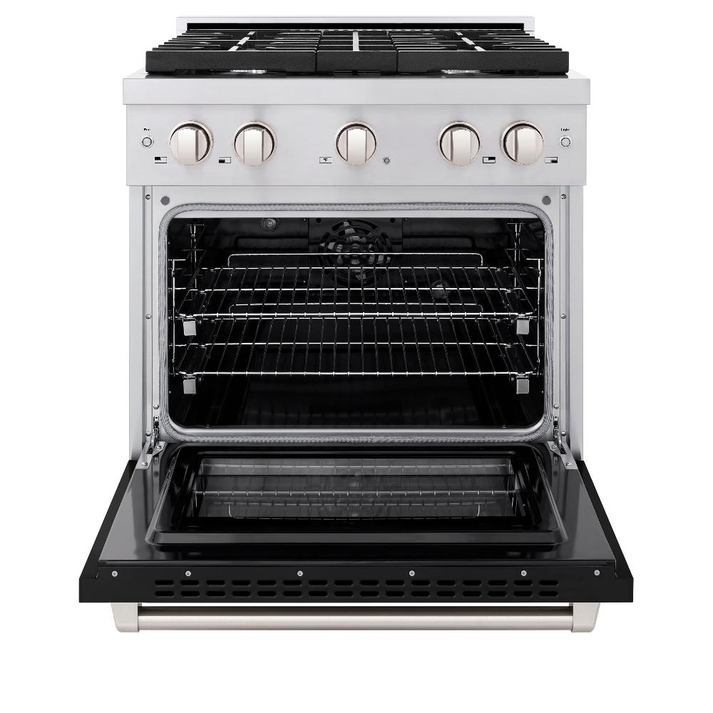 ZLINE 30 in. 4.2 cu. ft. Paramount Dual Fuel Range with 4 Burner Gas Cooktop and Electric Convection Oven in Stainless Steel with Black Matte Door (SDR-BLM-30)