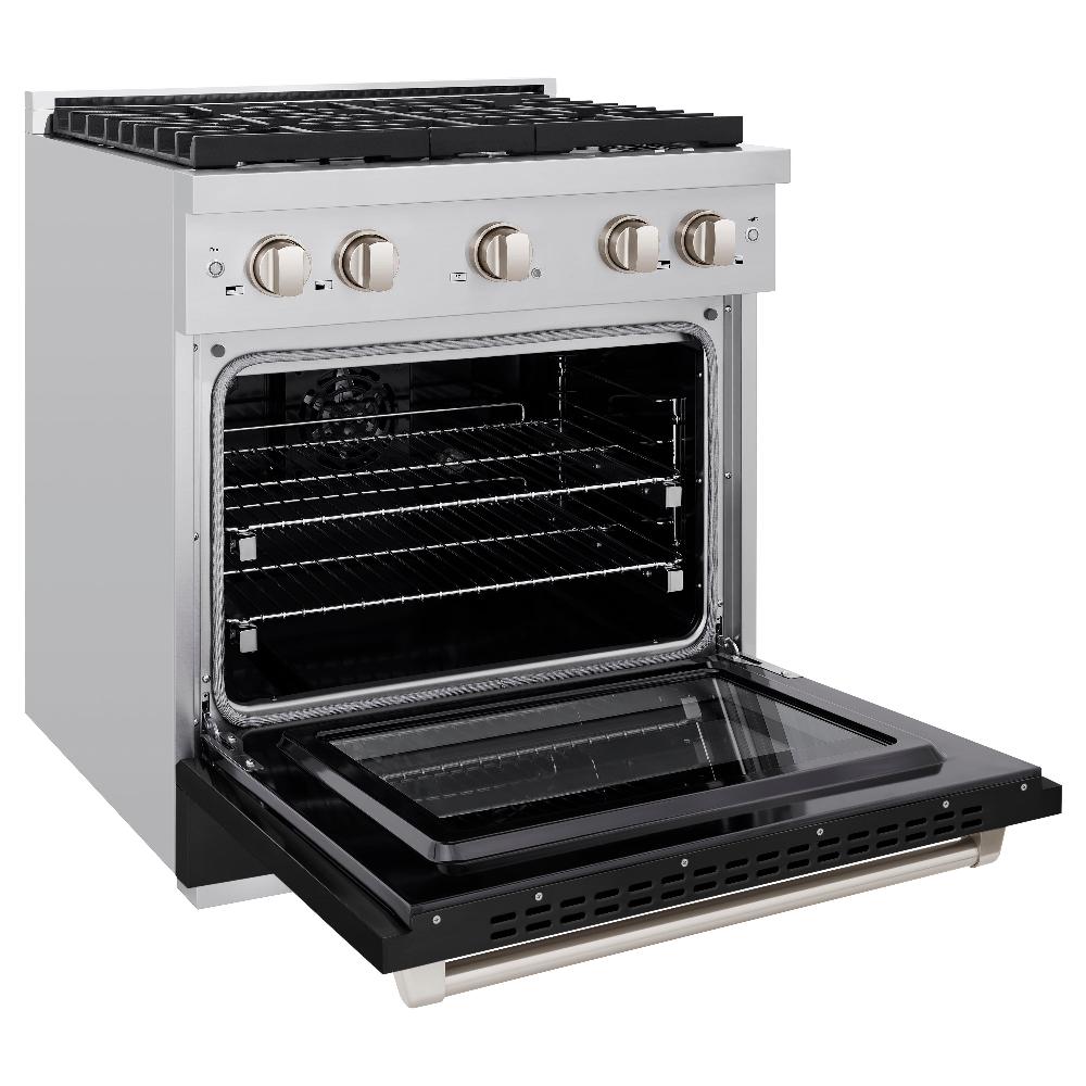 ZLINE 30 in. 4.2 cu. ft. Paramount Dual Fuel Range with 4 Burner Gas Cooktop and Electric Convection Oven in Stainless Steel with Black Matte Door (SDR-BLM-30)