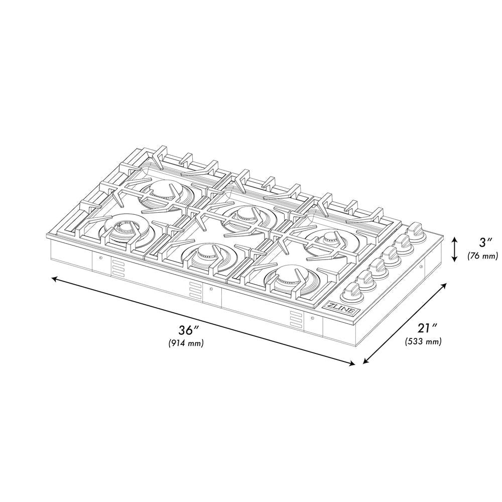 ZLINE 36 in. Gas Cooktop with 6 Brass Burners and Black Porcelain Top (RC-BR-36-PBT)