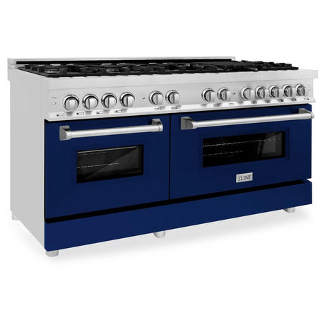 ZLINE 60 in. 7.4 cu. ft. Dual Fuel Range with Gas Stove and Electric Oven in Stainless Steel with Blue Gloss Doors (RA-BG-60)-Ranges-RA-BG-60 ZLINE Kitchen and Bath