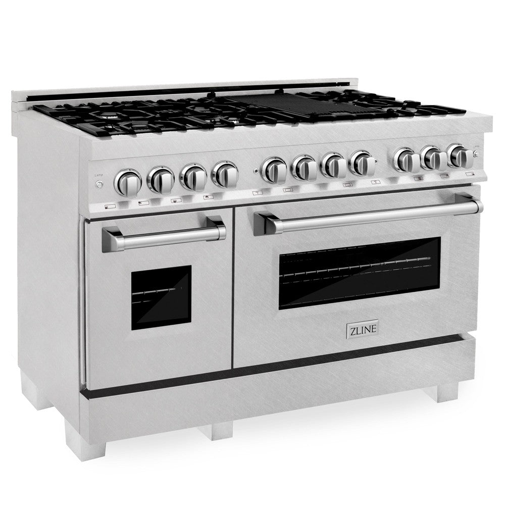 ZLINE 48 in. Kitchen Package with DuraSnow Stainless Dual Fuel Range, Ducted Vent Range Hood and Tall Tub Dishwasher (3KP-RASRH48-DWV)