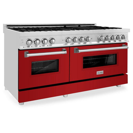 ZLINE 60 in. 7.4 cu. ft. Dual Fuel Range with Gas Stove and Electric Oven in Stainless Steel with Red Gloss Doors (RA-RG-60)-Ranges-RA-RG-60 ZLINE Kitchen and Bath