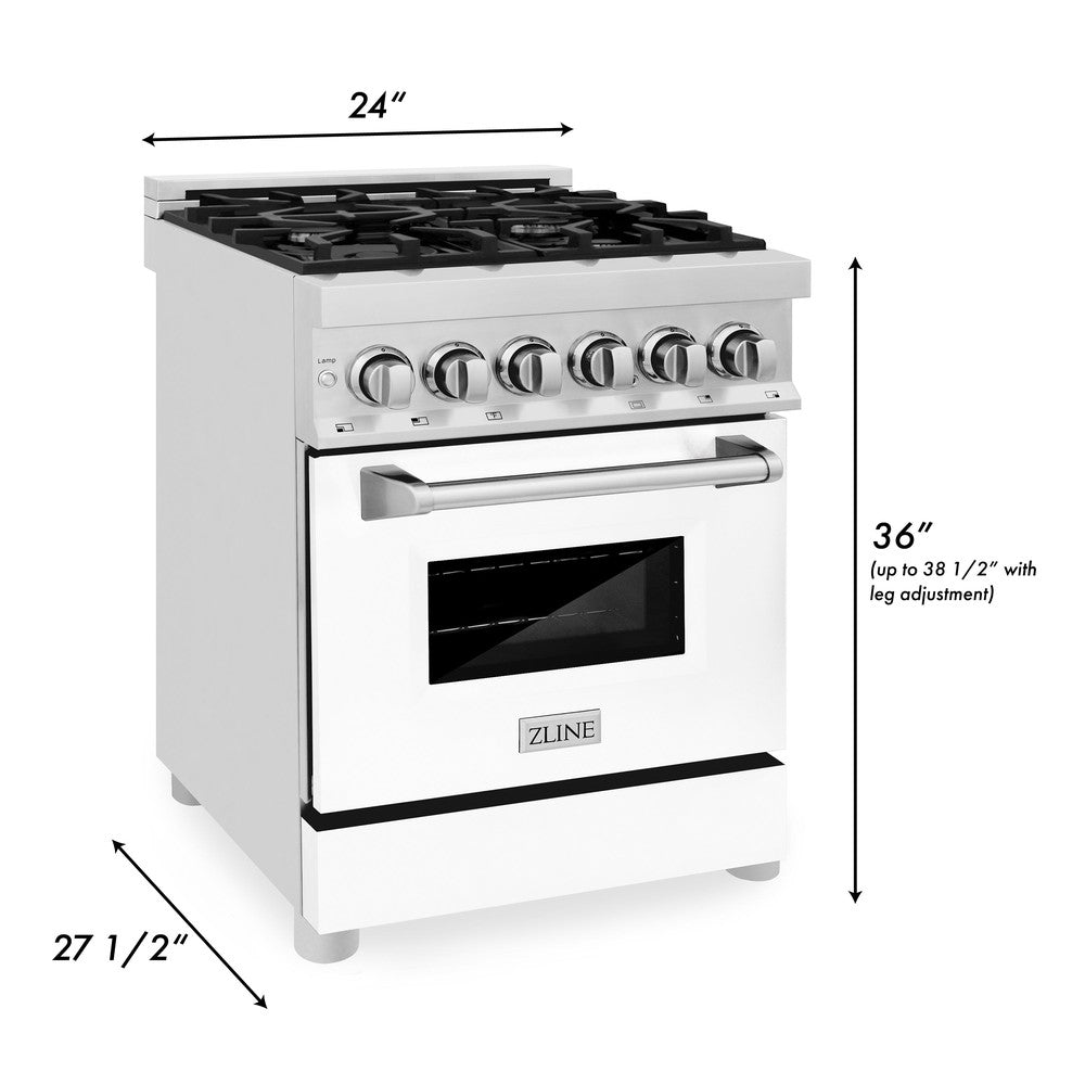 ZLINE 24 in. 2.8 cu. ft. Legacy Dual Fuel Range with 4 Burner Gas Cooktop and Electric Convection Oven in Stainless Steel and White Matte Door (RA-WM-24)