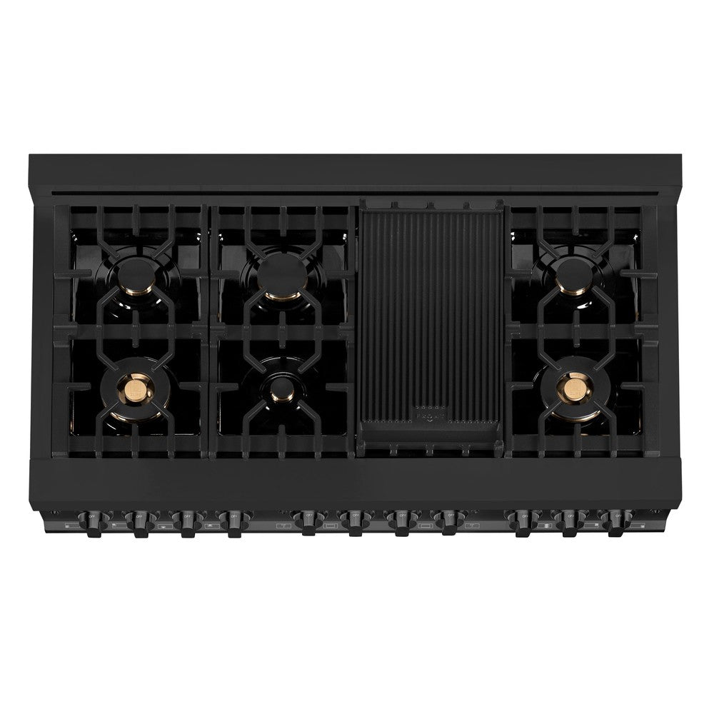 ZLINE 48 in. Kitchen Package with Black Stainless Steel Dual Fuel Range, Convertible Vent Range Hood and Microwave Drawer (3KP-RABRH48-MW)