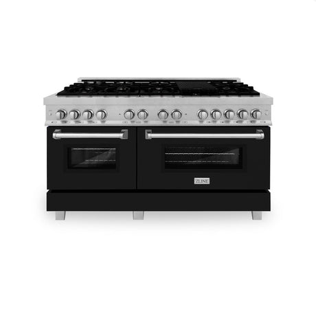 ZLINE 60 in. 7.4 cu. ft. Dual Fuel Range with Gas Stove and Electric Oven in Fingerprint Resistant Stainless Steel with Black Matte Doors (RAS-BLM-60)