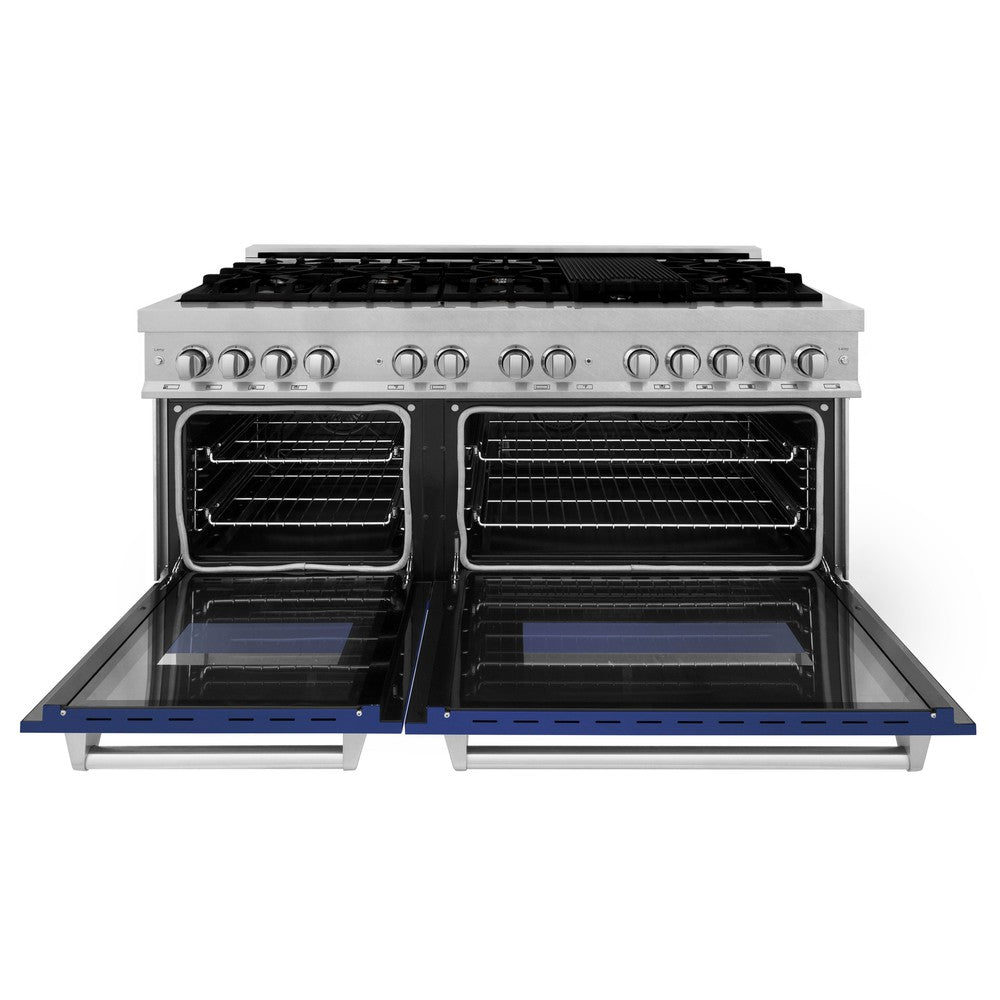 ZLINE 60 in. 7.4 cu. ft. Legacy Dual Fuel Range with 9 Burner Gas Cooktop and 2 Electric Convection Ovens in DuraSnow® Stainless Steel (RAS-SN-60)