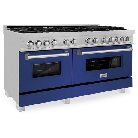 ZLINE 60 in. 7.4 cu. ft. Dual Fuel Range with Gas Stove and Electric Oven in Fingerprint Resistant Stainless Steel with Blue Matte Doors (RAS-BM-60)-Ranges-RAS-BM-60 ZLINE Kitchen and Bath