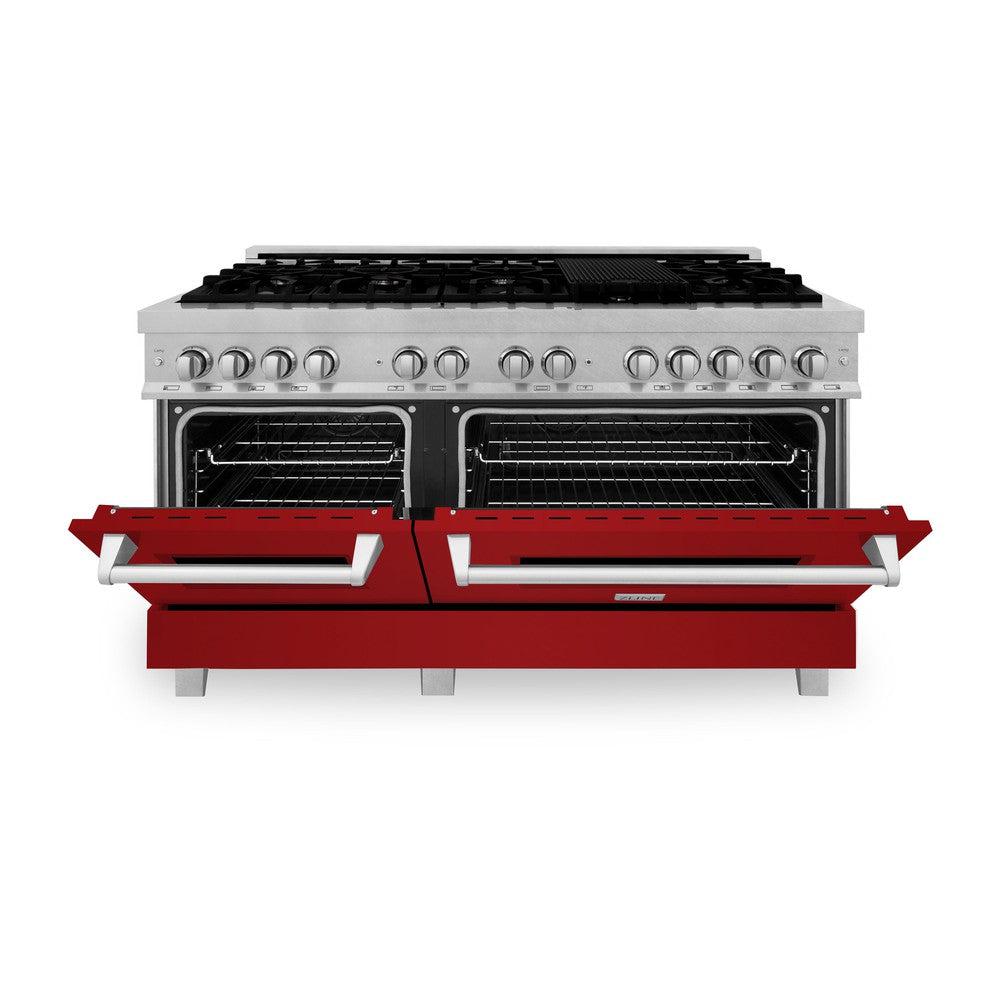 ZLINE 60 in. 7.4 cu. ft. Legacy Dual Fuel Range with 9 Burner Gas Cooktop and 2 Electric Convection Ovens in DuraSnow® Stainless Steel (RAS-SN-60)