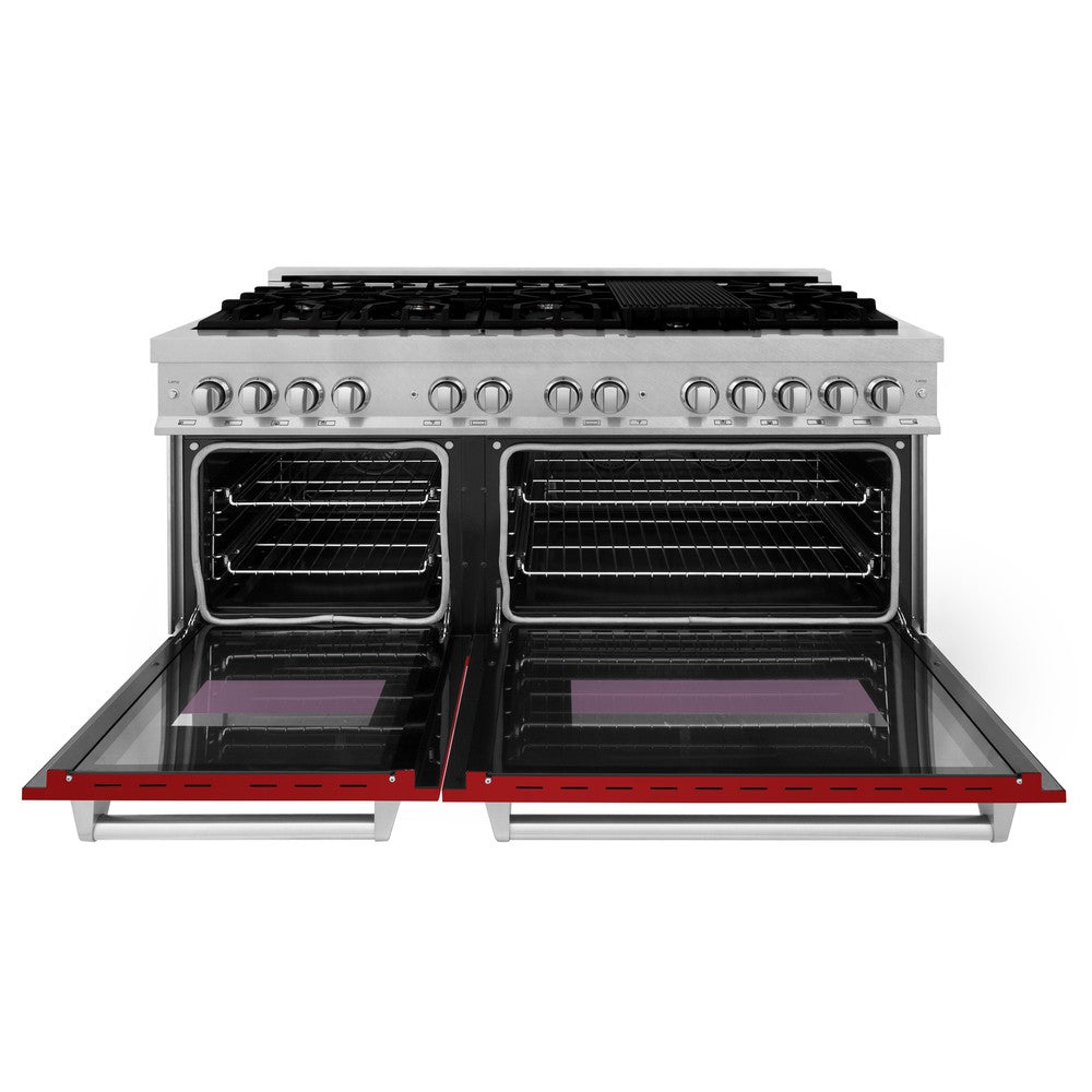 ZLINE 60 in. 7.4 cu. ft. Legacy Dual Fuel Range with 9 Burner Gas Cooktop and 2 Electric Convection Ovens in DuraSnow® Stainless Steel (RAS-SN-60)
