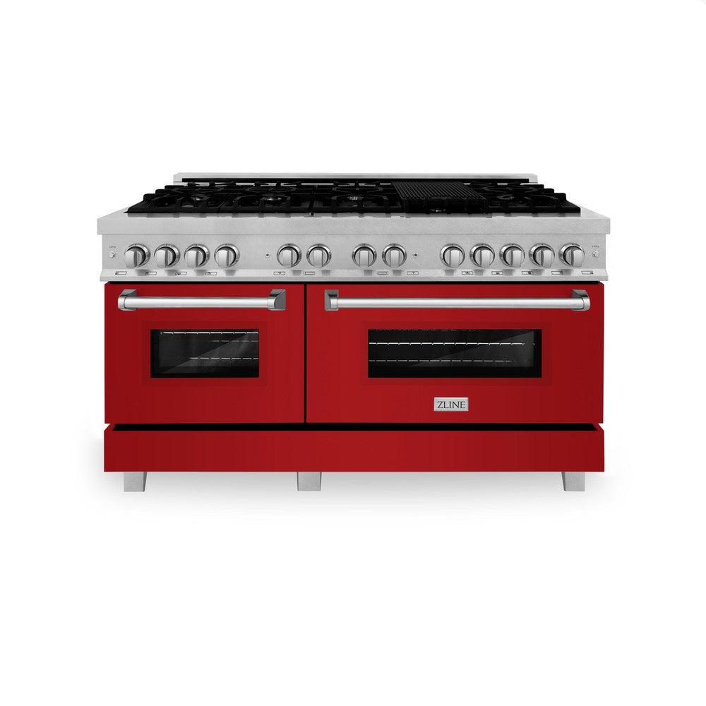 ZLINE 60 in. 7.4 cu. ft. Legacy Dual Fuel Range with 9 Burner Gas Cooktop and 2 Electric Convection Ovens in DuraSnow® Stainless Steel (RAS-SN-60)