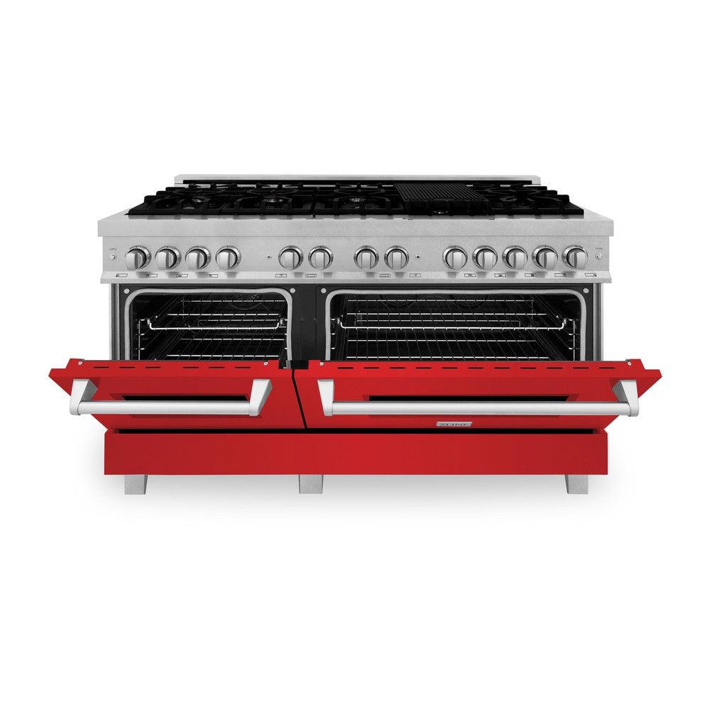 ZLINE 60 in. 7.4 cu. ft. Legacy Dual Fuel Range with 9 Burner Gas Cooktop and 2 Electric Convection Ovens in DuraSnow® Stainless Steel (RAS-SN-60)
